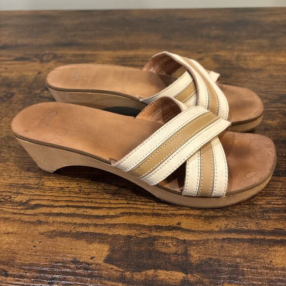 Coach Clogs Cognac Wood Platform Mules Slide Eliana Tropical Sandals Sz 7 - Picture 1 of 7